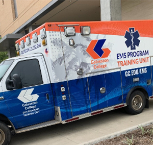 image of training ambulance parked at a bay