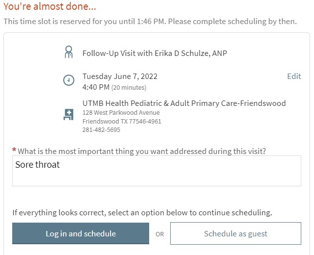screen for Appointment slot reservation