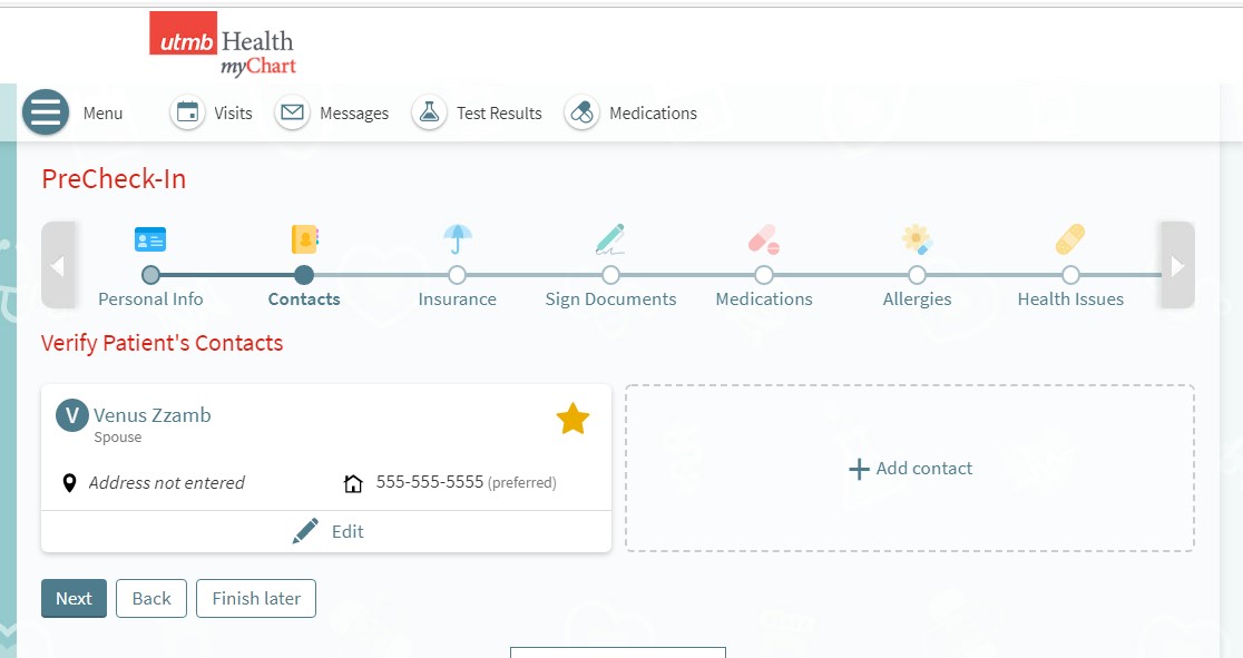 Verify your emergency contact on this screen