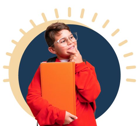 Boy thinking and holding a folder