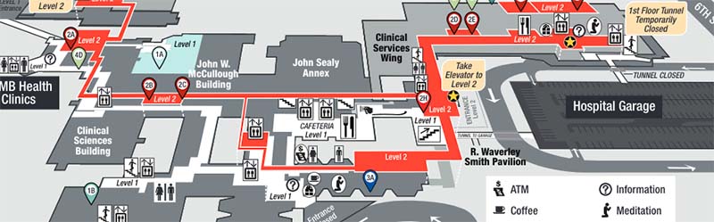 Galveston Hospital Routes and Directions Map