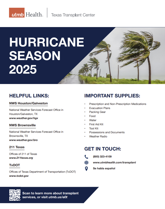 UTMB Health Texas Transplant Center Hurricane flyer thumb