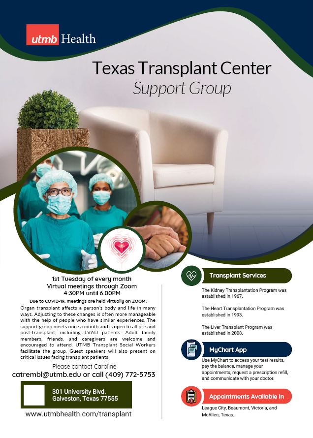 Flyer for Transplant Support Group