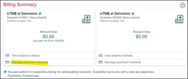 Screenshot of Mychart billing summary