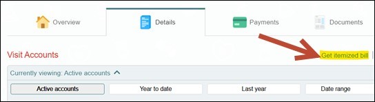Screenshot of get itemized bill