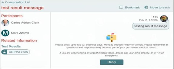 Screenshot of Mychart message history