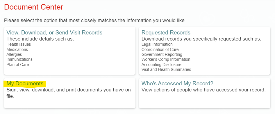 Screenshot of document center