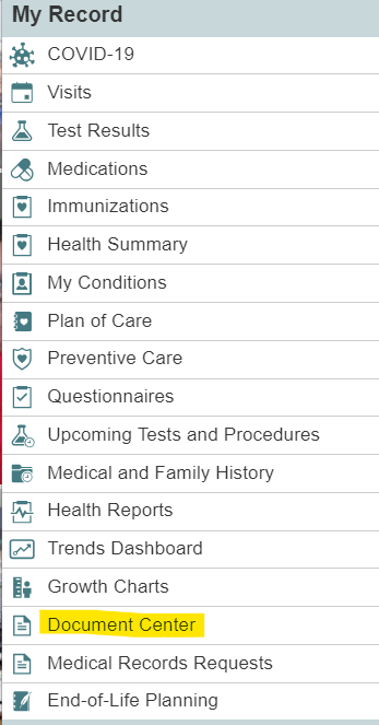 Screenshot of the My Record sidebar