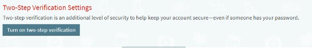 Screenshot showing button to turn on two-step verification