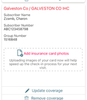 screenshot of upload insurance card section