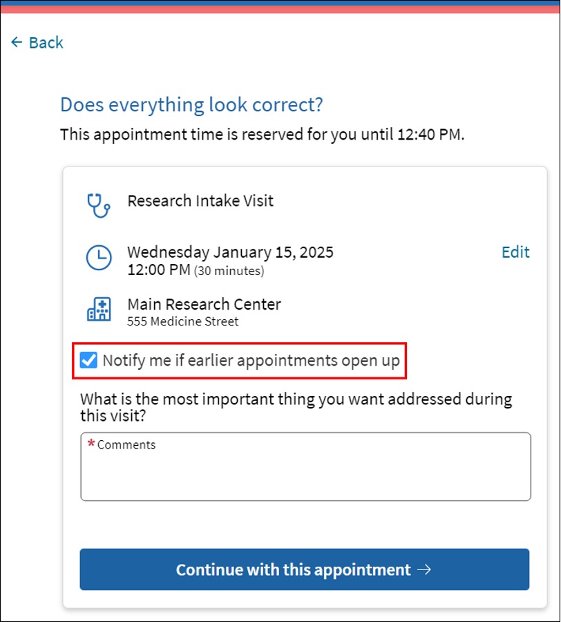 Screenshot of fast pass