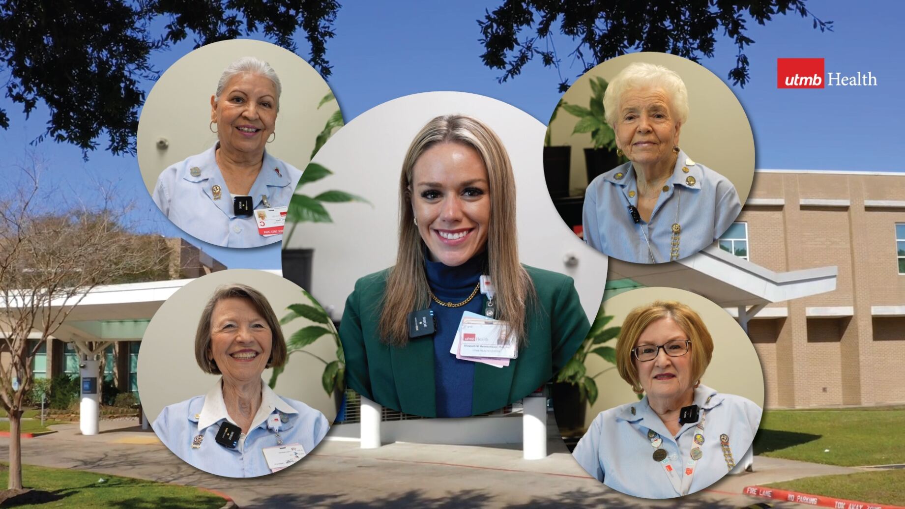 image of five women in round frames - overset a background image of Angleton Danbury Campus