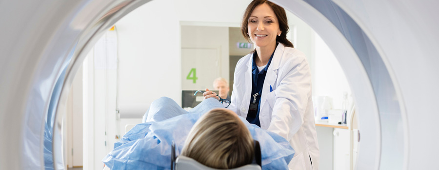 A patient is positioned for an MRI scan as part of a neurosurgery diagnostic evaluation at UTMB Health.