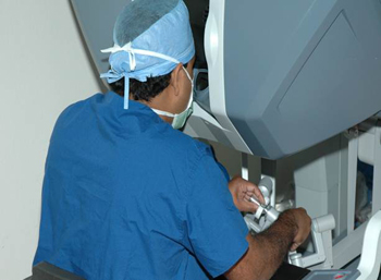 Surgeon performing robotic surgery