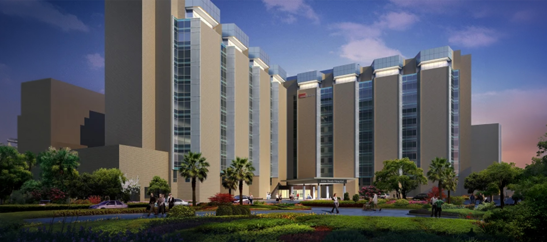 Exterior view of John Sealy Hospital, home to UTMB Health Labor and Delivery services in Galveston.