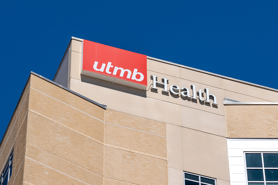 University-of-Texas-Medical-Branch-Building A zoomed in image of a UTMB building displaying the UTMB logo