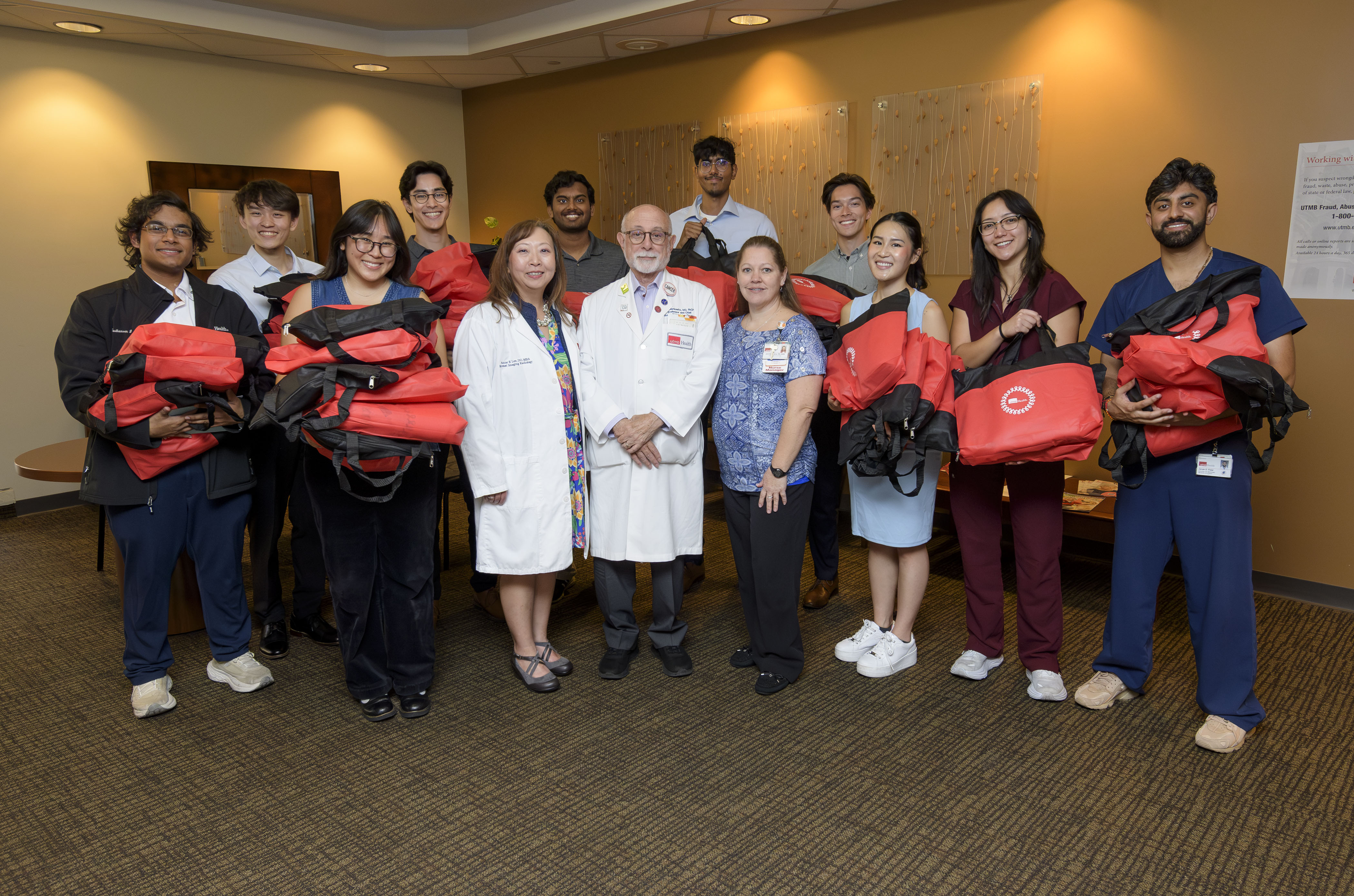 Comfort Kits10 First row (LR): Sudhanvan Iyer, Julia Ding, Dr. Anne Lee, Dr. Avi Markowitz, RN Jennifer Perez, Michelle Trang, Elizabeth Denney, Janak Patel Second row (LR): Chris Hsu, Alexander David, Karthik Devulapally, Ashwin Vivekananthan, Joshua Lui