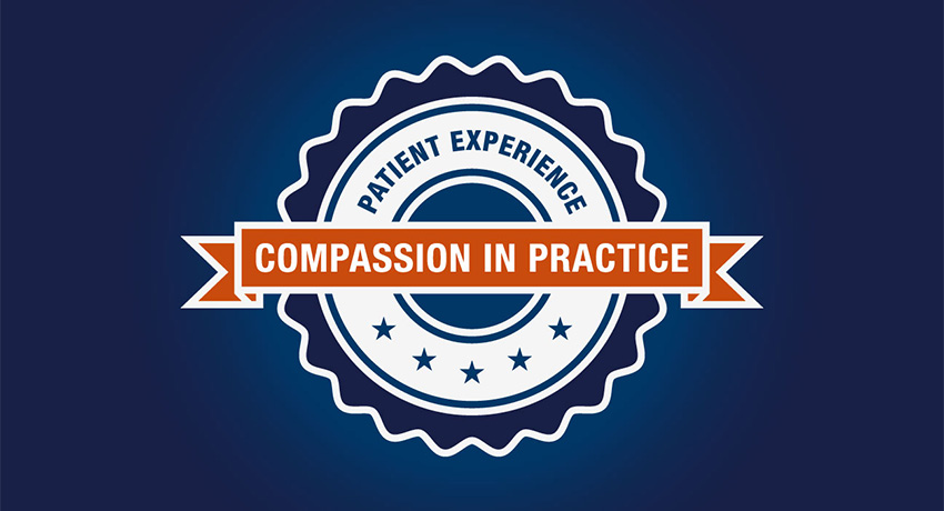 Badge graphic reading “Patient Experience” with a banner that says “Compassion in Practice.”