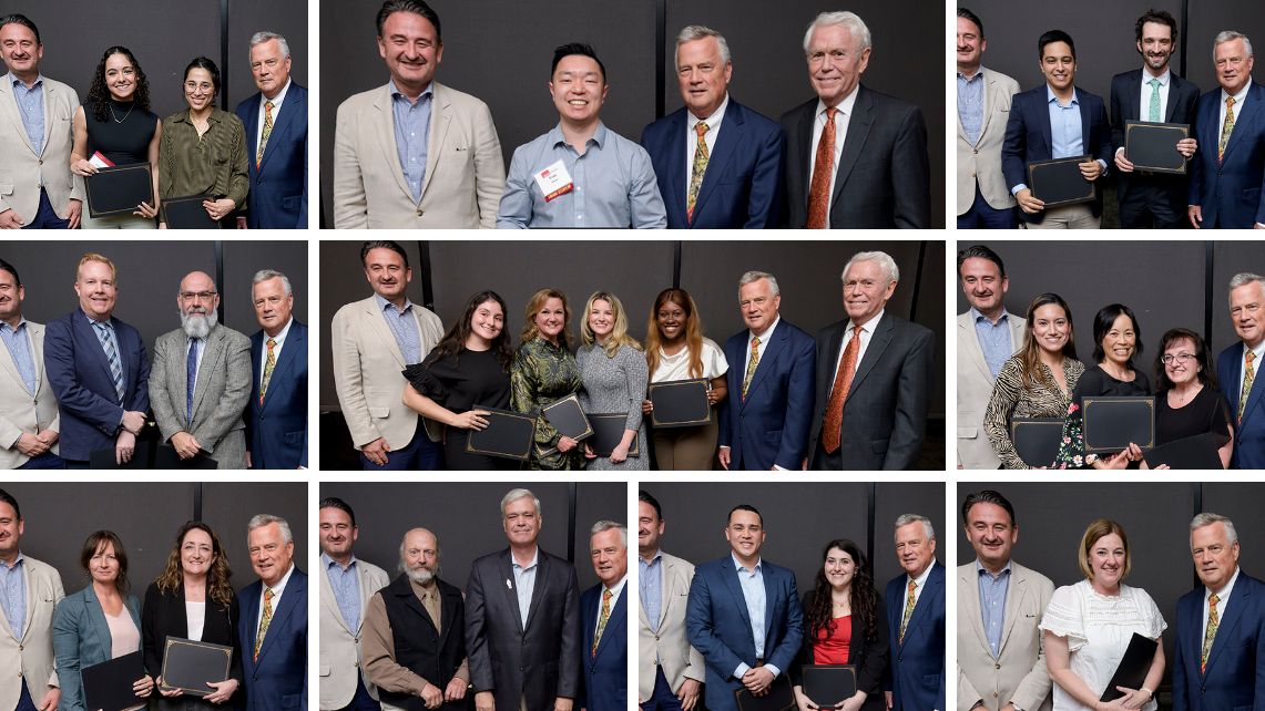 Groups of faculty, staff and students posing with Dr. Reiser and members of the President's Cabinet